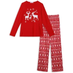 Cheibear Christmas Deer Loungewear Long Sleeves Tee And Deer Pants Family Pajama Sets
