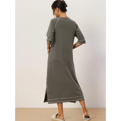 Cheibear Womens Zipper Front Housecoat With Pockets Long Robes - Image 3