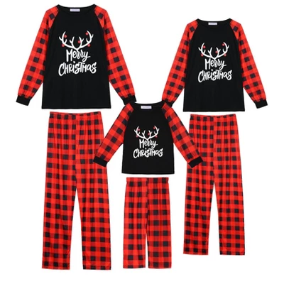 Cheibear Christmas Deer Loungewear Long Sleeves Tee Plaid Pants 2 Piece Family Pajama Sets - Image 4