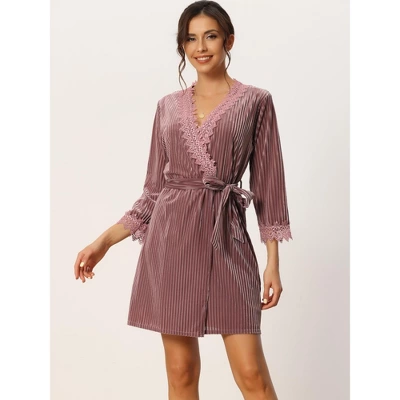 Cheibear Womens Velvet Nightgowns With Robe Lace Trim Loungewear Pajama Sets - Image 2